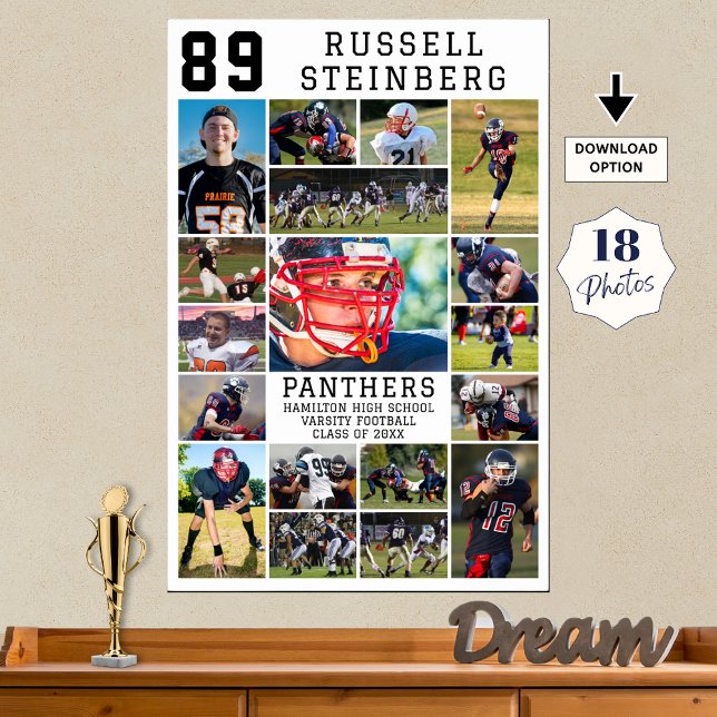 White Sports Senior Graduation 18 Photo Collage Poster (Creator Uploaded)