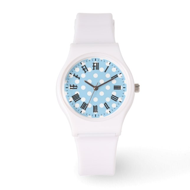 white sports watch with roman numerals (Front)