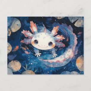 White Spotted Axolotl Swimming in Blue Pond Postcard