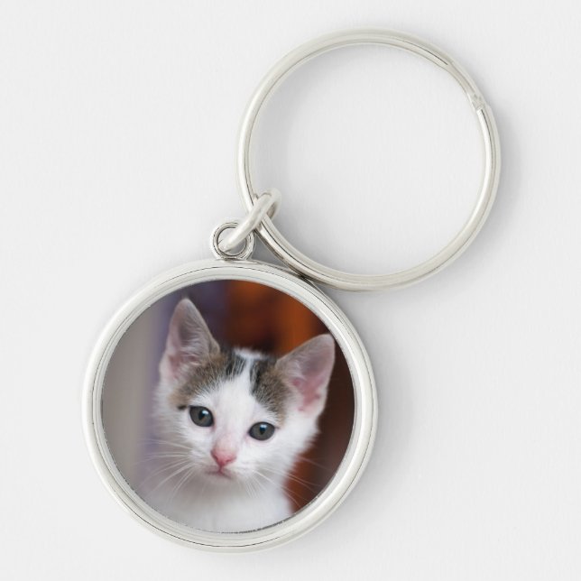 White Spotted Kitty Key Ring (Front)