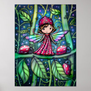 White Spotted Ladybug Fairy Fantasy Art Poster