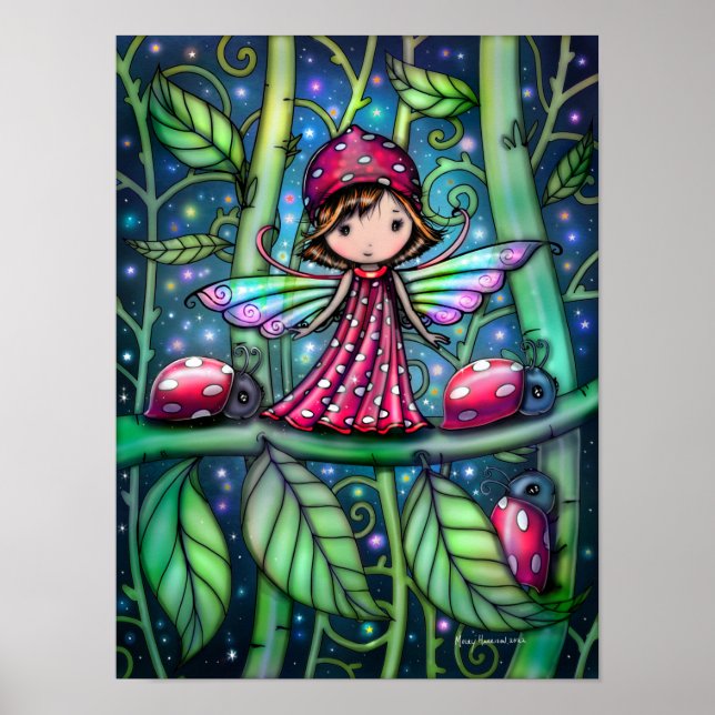 White Spotted Ladybug Fairy Fantasy Art Poster (Front)