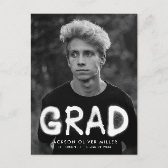 White Spray Paint Photo Graduation Party Invitation Postcard (Front)