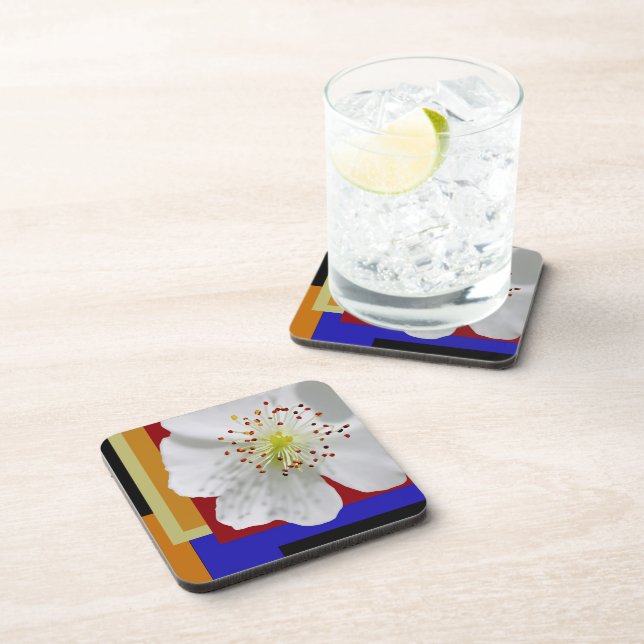 White Spring Blossom Fine Art Colourful Geometric  Coaster (Right Side)