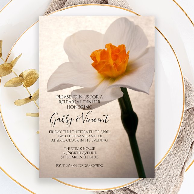 White Spring Daffodil Wedding Rehearsal Dinner Invitation (Creator Uploaded)