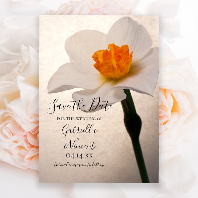 White Spring Daffodil Wedding Save the Date (Creator Uploaded)