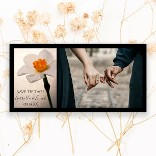 White Spring Daffodil Wedding Save the Date Photo