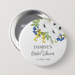 White Spring Floral Bouquet Bridal Shower 7.5 Cm Round Badge