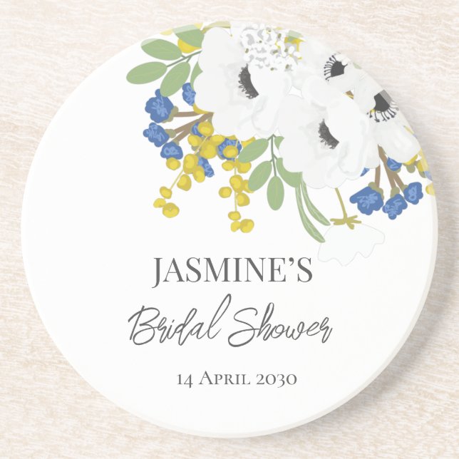 White Spring Floral Bouquet Bridal Shower  Coaster (Front)