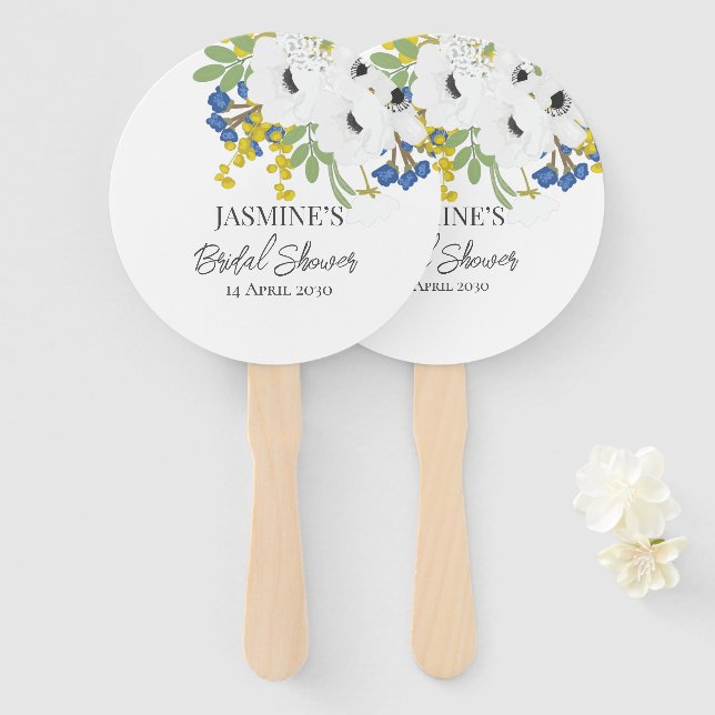 White Spring Floral Bouquet Bridal Shower  Hand Fan (Front and Back)