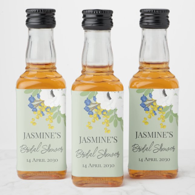 White Spring Floral Bouquet Bridal Shower  Liquor Bottle Label (Bottles)