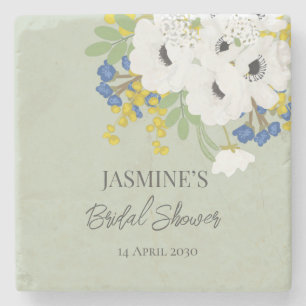 White Spring Floral Bouquet Bridal Shower  Stone Coaster