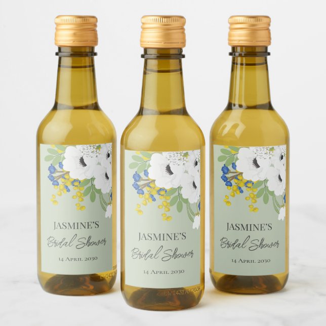 White Spring Floral Bouquet Bridal Shower  Wine Label (Bottles)