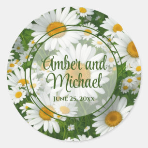 White spring floral white daisies greenery classic round sticker