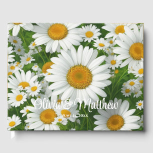 White spring floral white daisies greenery guest book