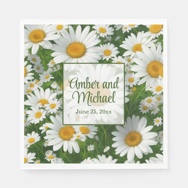White spring floral white daisies greenery napkin (Front)