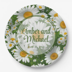White spring floral white daisies greenery paper plate