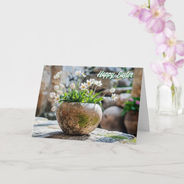 White Spring Flowers Easter Card (Orchid)