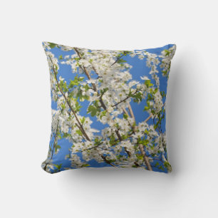 White spring flowers on blue sky cushion