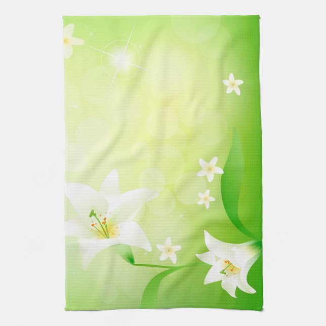 White Spring Lily Background Tea Towel (Vertical)