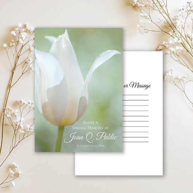White Spring Tulip Flower Share a Memory Funeral  Card (Creator Uploaded)