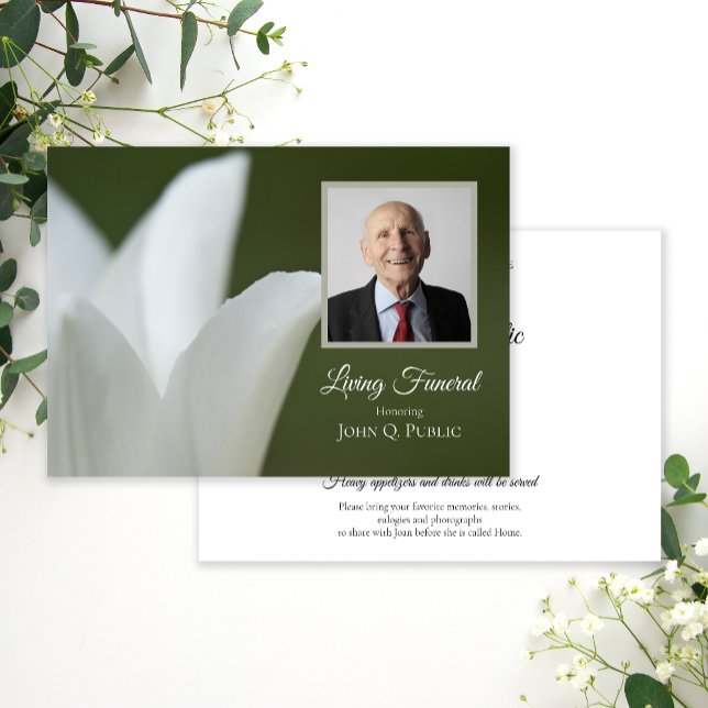 White Spring Tulip on Green Living Funeral Party Invitation (Creator Uploaded)