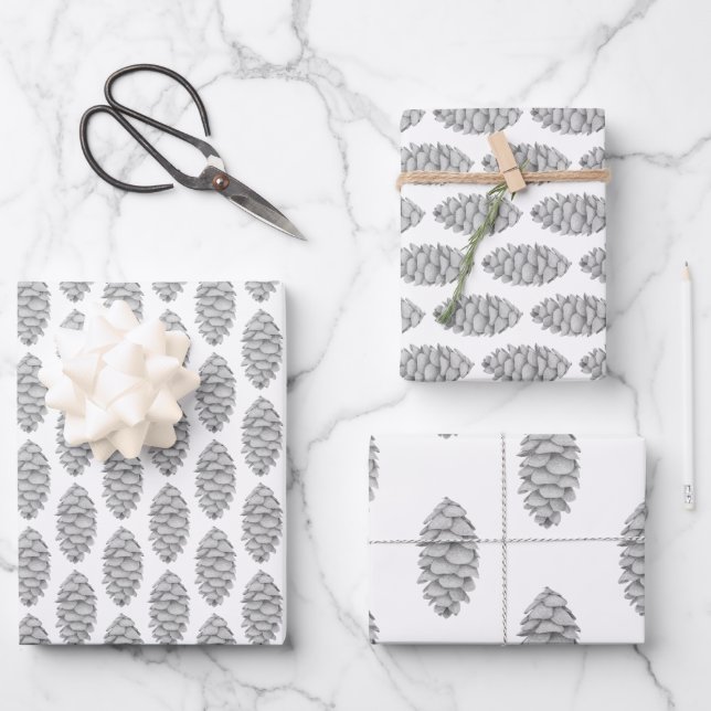 White Spruce Cone 3-Pack Wrapping Paper (Front)
