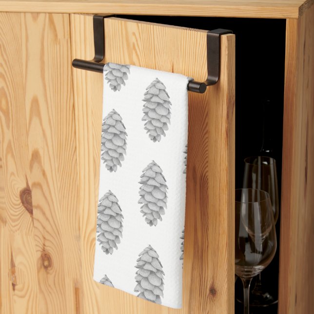 White Spruce Cone Dish Towel (Thirds Fold)