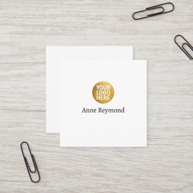 White Square Business Card with Logo (Front/Back In Situ)