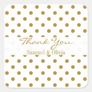 White Square Custom Gold Polka Dotted Thank You Square Sticker