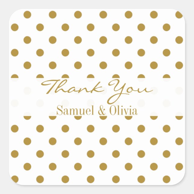 White Square Custom Gold Polka Dotted Thank You Sticker (Front)