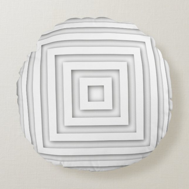 White Square Geometric Round Cushion (Front)