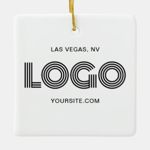 White Square Modern Logo Ceramic Ornament