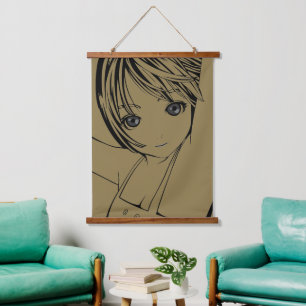 White Square, Young Anime Girl Drink Coaster Hanging Tapestry