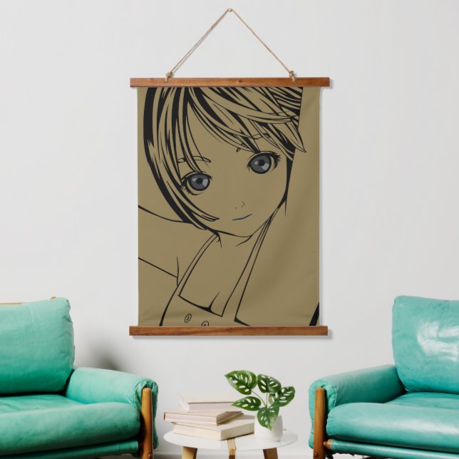 White Square, Young Anime Girl Drink Coaster Hanging Tapestry (Living Room)