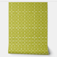 White Squares Circles On Avocado Green Mid Century