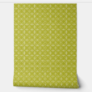White Squares Circles On Avocado Green Mid Century Wallpaper