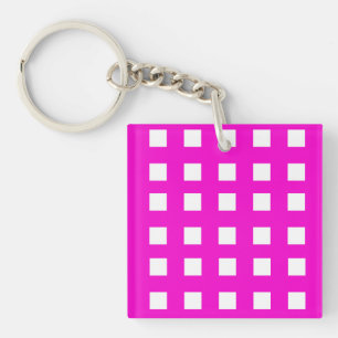 White Squares on Pink Key Ring