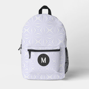 White Squiggly Squares Fractal Monogram Black Printed Backpack