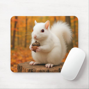 White Squirrel Holding an Acorn Mouse Mat