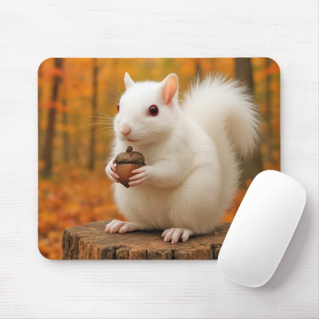 White Squirrel Holding an Acorn Mouse Mat (With Mouse)