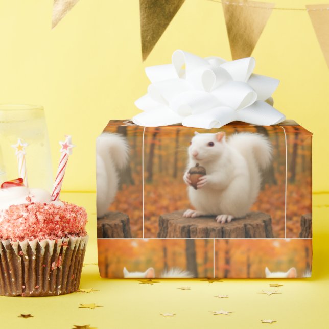 White Squirrel Holding an Acorn Wrapping Paper (Birthday Party)