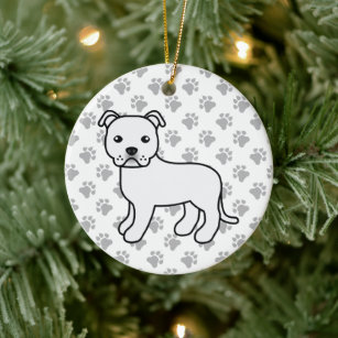 White Staffordshire Bull Terrier Cute Cartoon Dog Ceramic Tree Decoration
