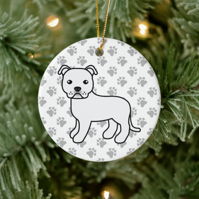 White Staffordshire Bull Terrier Cute Cartoon Dog Ceramic Tree Decoration (Tree)