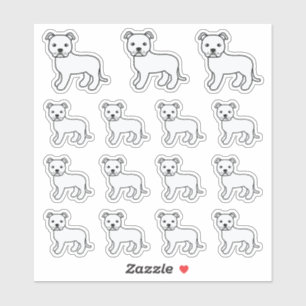 White Staffordshire Bull Terrier Cute Cartoon Dogs