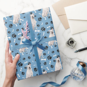 White Staffordshire Terrier Pattern on Blue  Wrapping Paper