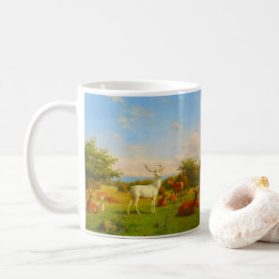 White Stag Deer In Open Field Nature Wildlife Coffee Mug