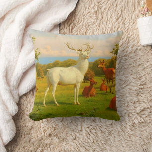 White Stag Deer Open Field Nature Wildlife Cushion