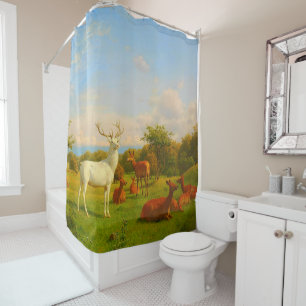 White Stag Deer Open Field Nature Wildlife Shower Curtain