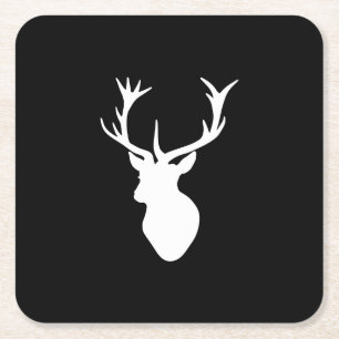 White Stag Head Square Paper Coaster